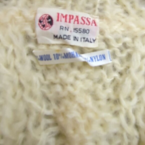 Vintage Impassa Wool & Mohair Fuzzy Cable Knit V-Neck Sweater Made in Italy - Picture 3 of 3